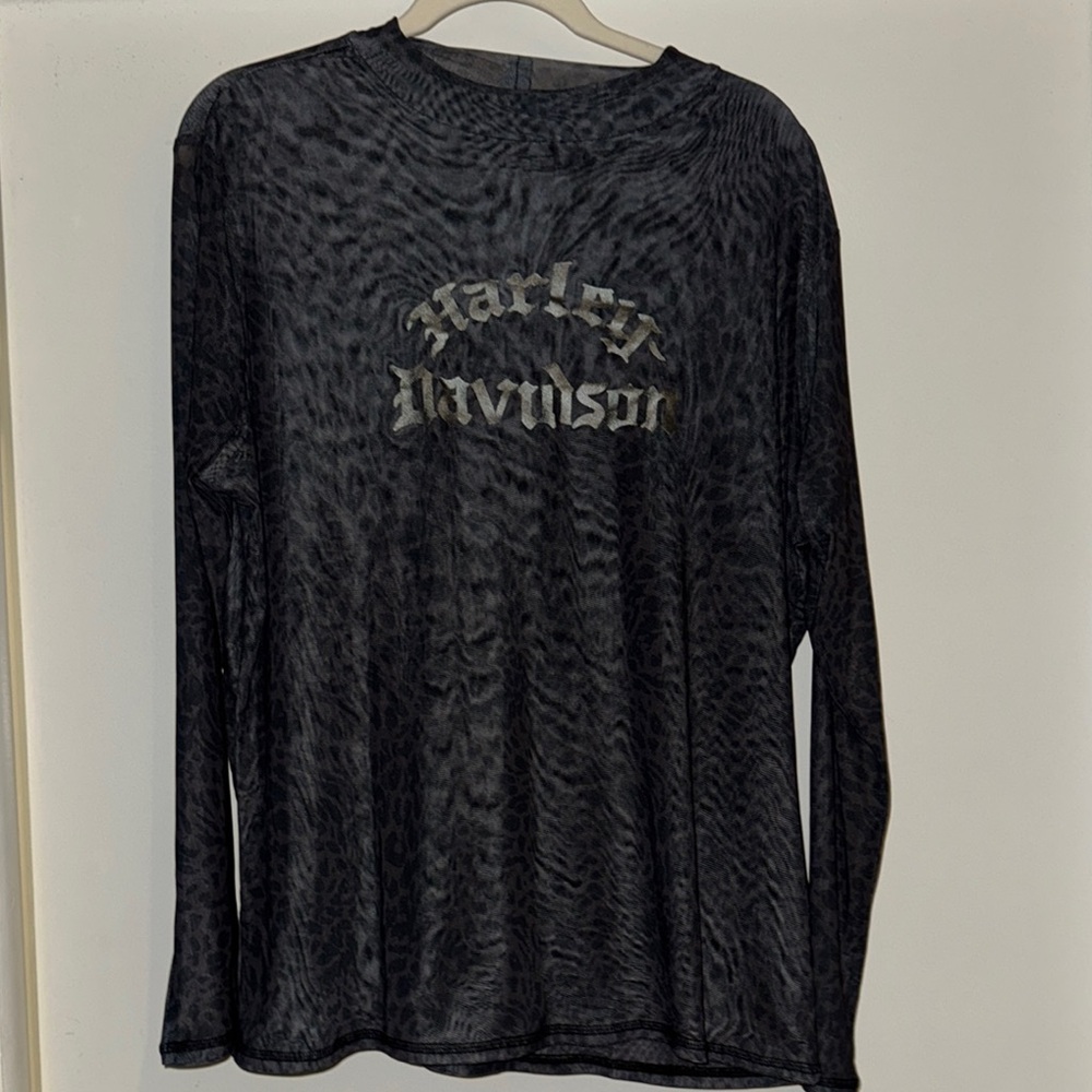 Harley-Davidson Sheer Leopard Print Long Sleeve Top 2XL